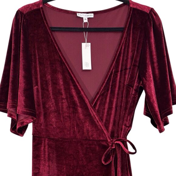 Baltic Born Maxi Wrap Velvet Dress Meghan Wedding Holiday Party Burgundy Size XL - Picture 13 of 13